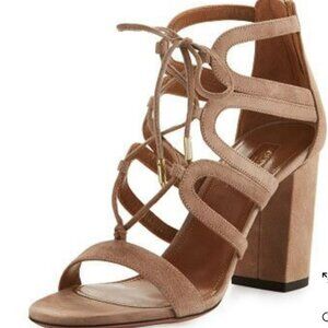 NWT Aquazzura Holli 85mm Sandal Tan Suede Strappy Heels